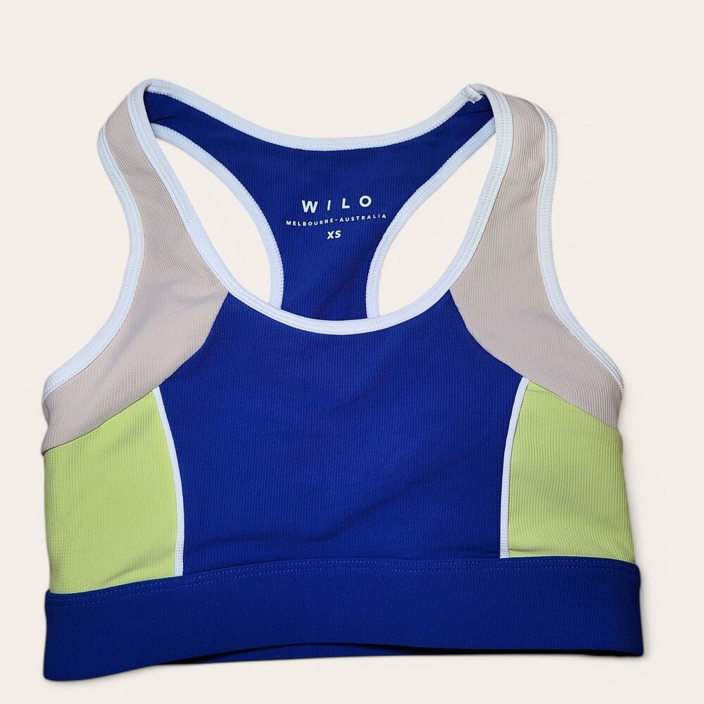 Wilo The Label NWT Ribbed Racer Sports Bra Running Workout Cobalt/Lime Size XS